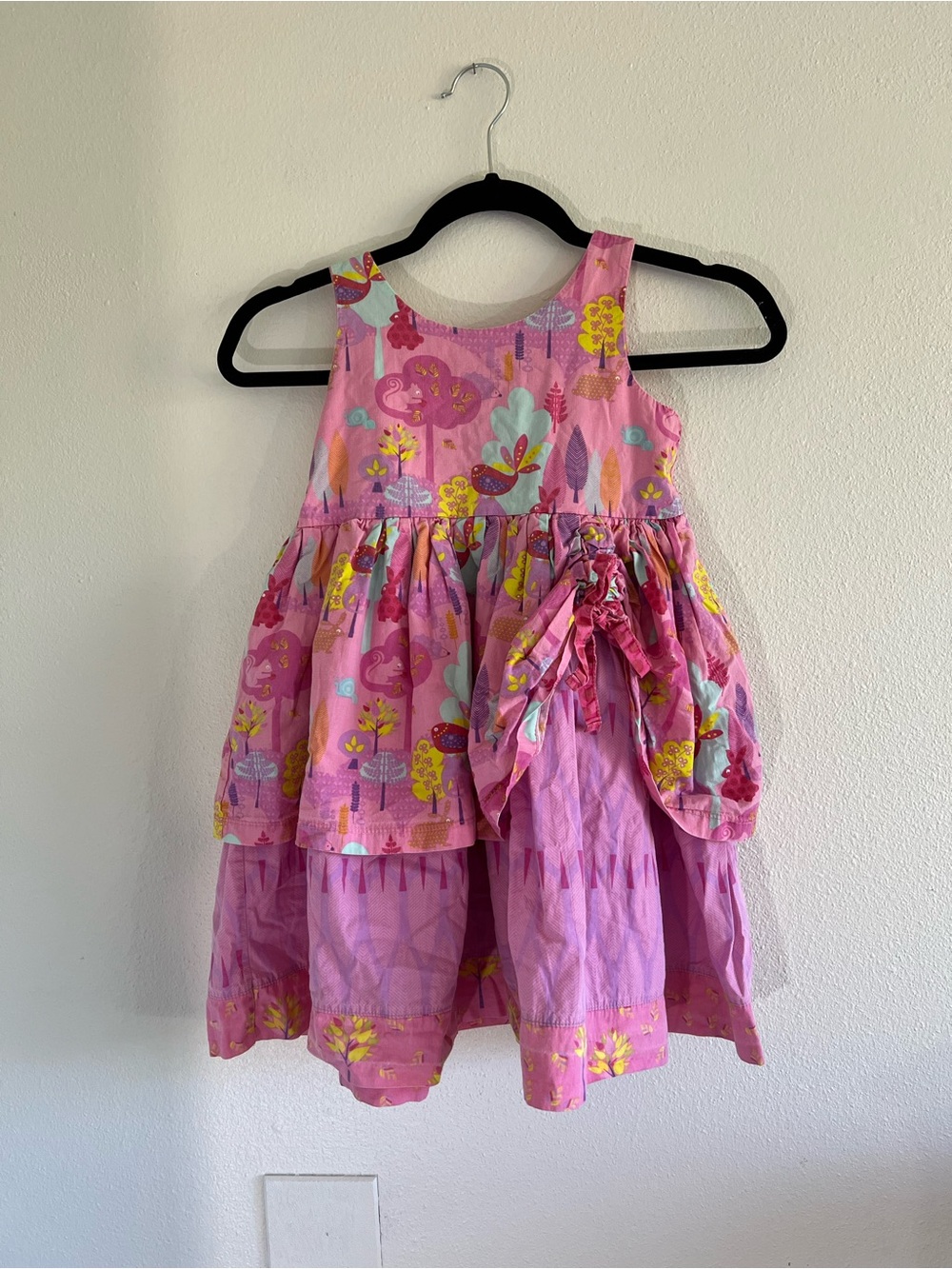 Jelly The Pug Pink Dress with Yellow & Teal Tree Print